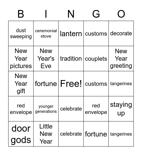 Chinese New Year Bingo Card