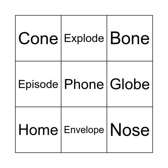 'o - e' bingo Card