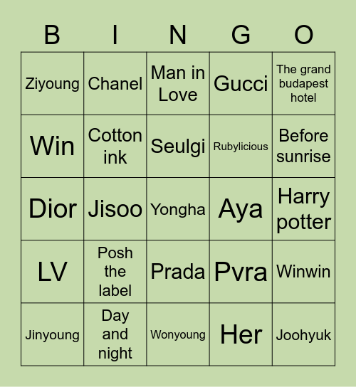 Seulgi Bingo Card