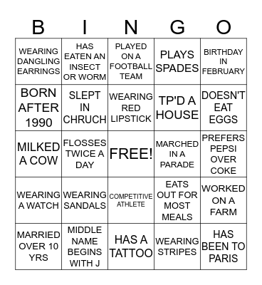 WILDER FAMILY REUNION Bingo Card