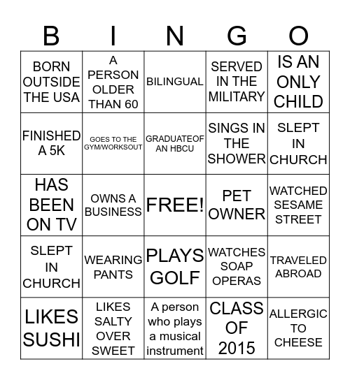 WILDER FAMILY REUNION Bingo Card