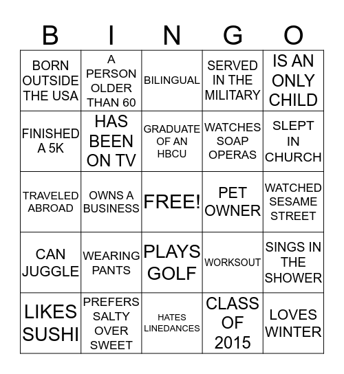 WILDER FAMILY REUNION Bingo Card
