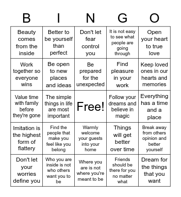 Disney Themes Bingo Card