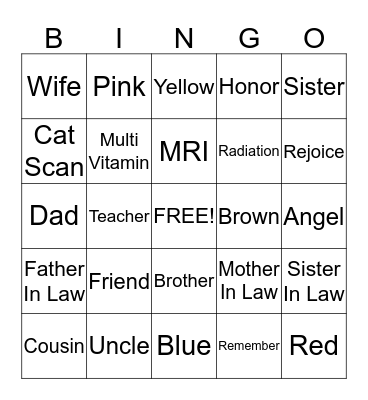 Angels In Heaven Bingo Card