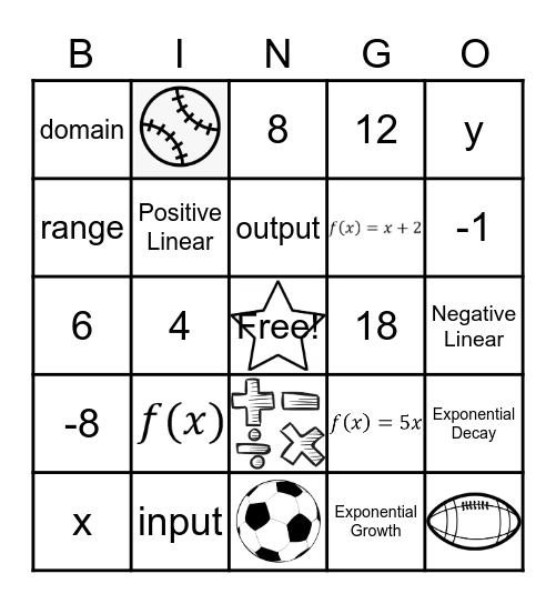 Functions Bingo Card