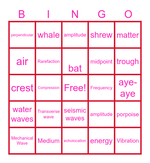 Mechanical Waves: Carp Bingo Card