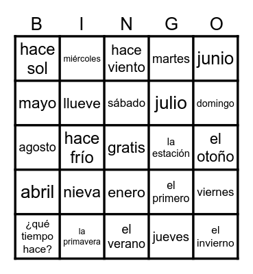 El Tiempo y calendario Bingo Card