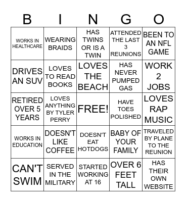 WILDER FAMILY REUNION Bingo Card