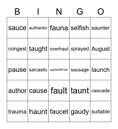 AU Bingo Card