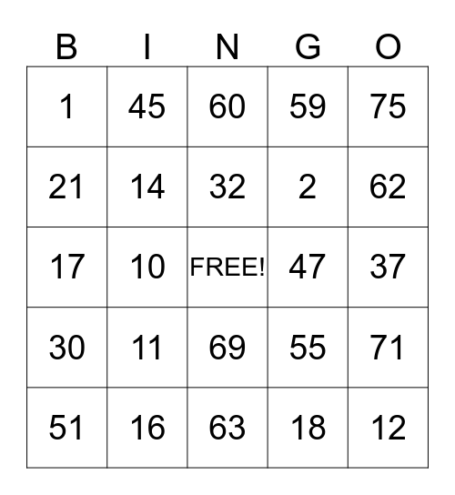 Untitled Bingo Card