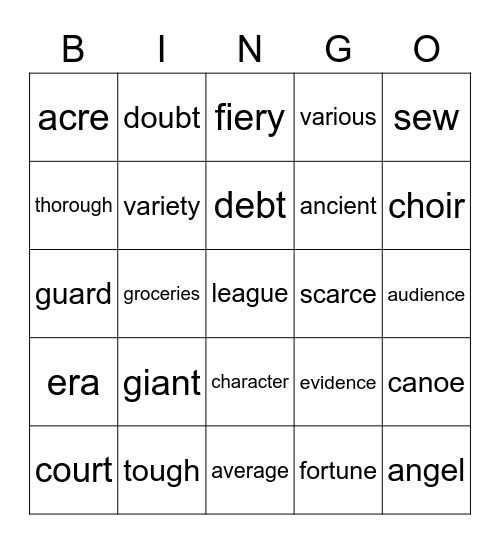 Red Word BINGO Card