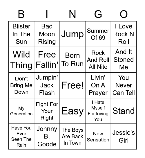 Road Trip Favorites Tavern Bingo Card