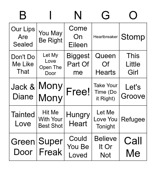 80's Mix Tavern Bingo Card