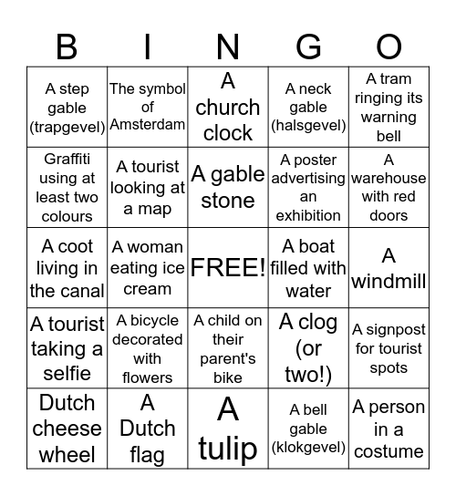 Gozzy's Amsterdam Bingo Card Bingo Card