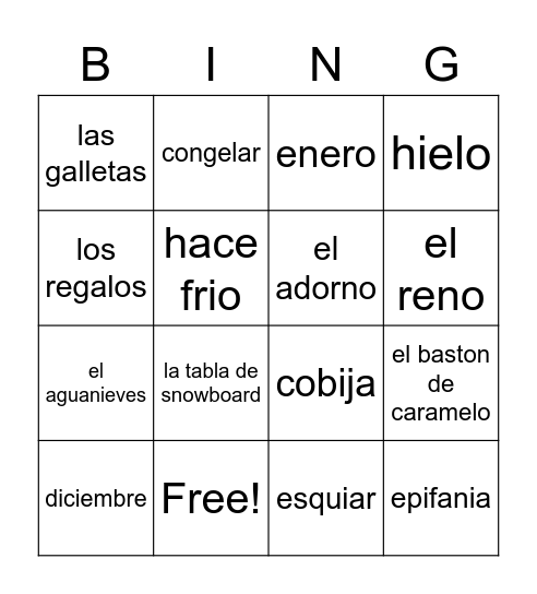 Enero - Palabras del Dia Bingo Card