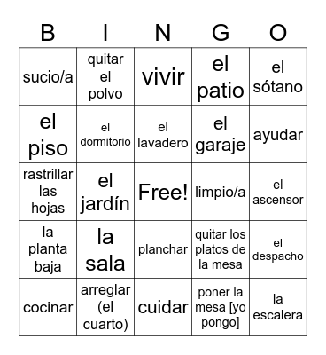La Casa/Los Quehaceres Bingo Card