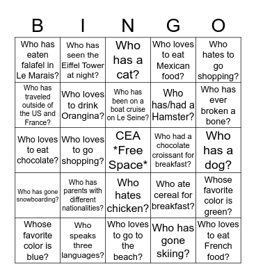 CEA Bingo Card