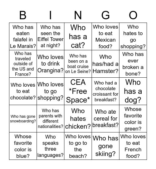 CEA Bingo Card