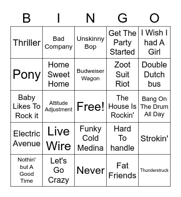 Misc. Hits Tavern Bingo Card