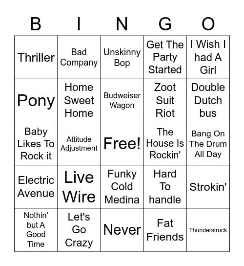 Misc. Hits Tavern Bingo Card