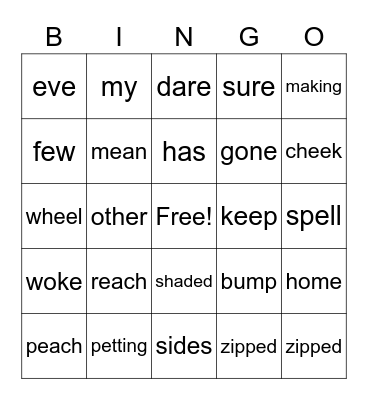SIPPS Lesson 16 Bingo Card