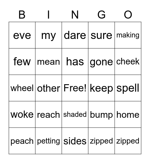 SIPPS Lesson 16 Bingo Card