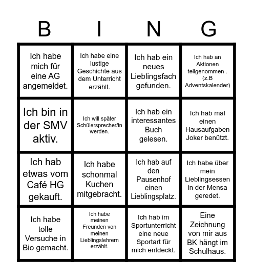 HG BINGO Card