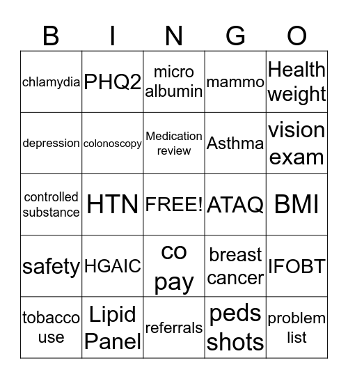 Quality Bingo Card