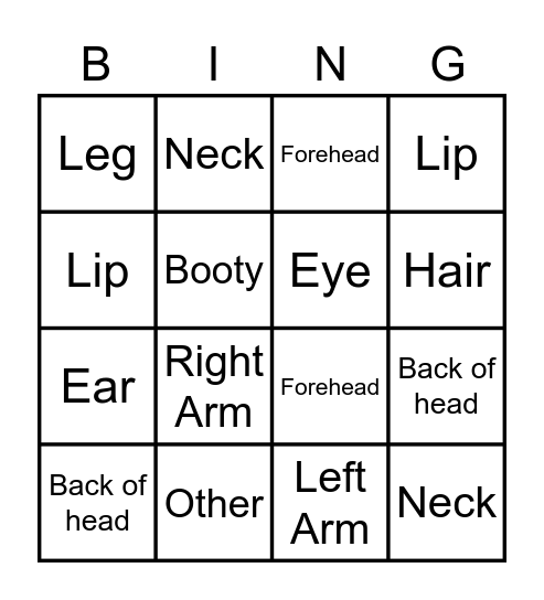 Body Shot Bingo Card