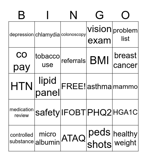 Quality Bingo Card