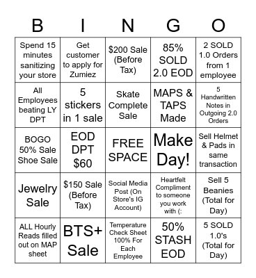 Sales Gain Bingo Card