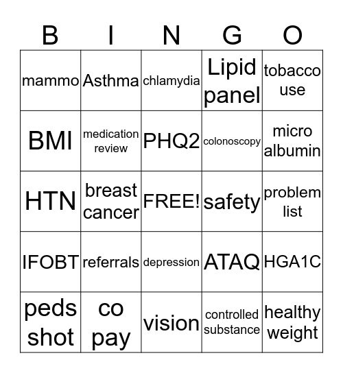 Quality Bingo Card
