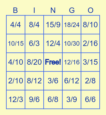 Equivalent Fraction BINGO Card