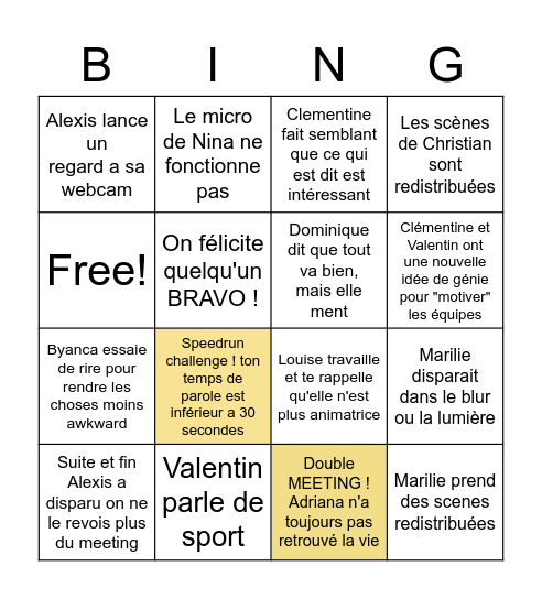 Meeting hebdo bingo Card