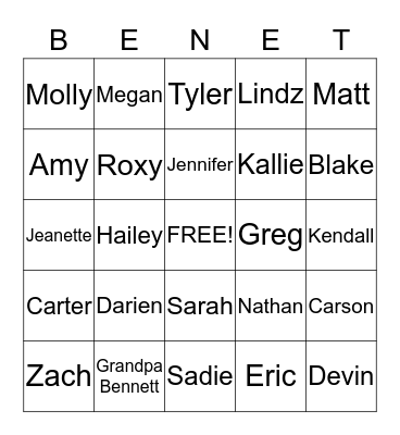 Bennett 4th of July BINGO Card