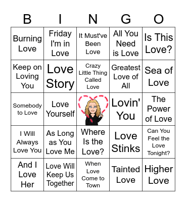 LOVE theme Music Bingo! Bingo Card