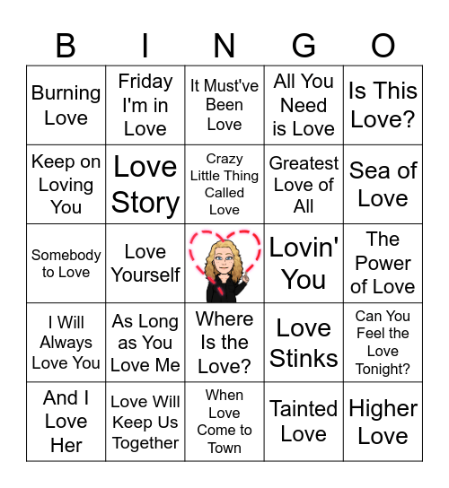 LOVE theme Music Bingo! Bingo Card