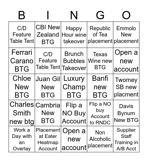 July On Premise Bingo Card
