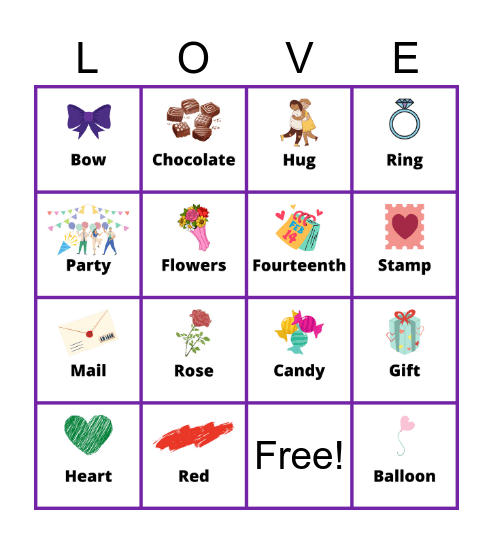 Valentine's Words Bingo Card