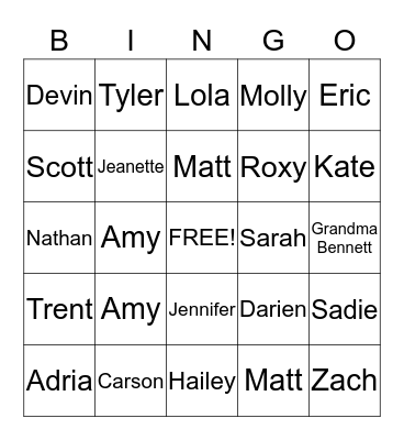 Bennett 4th of July Bingo Card