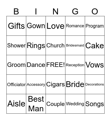 Bridal Shower Bingo Card