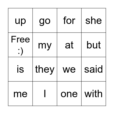Sight Words #2 Bingo Card
