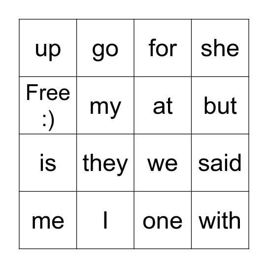 Sight Words #2 Bingo Card