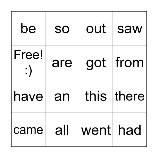 Sight words #3 Bingo Card