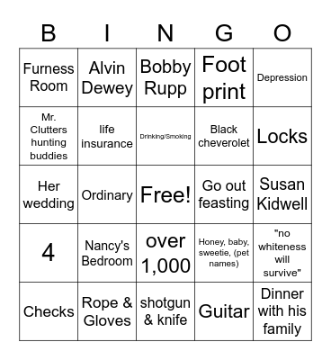 In Cold Blood Bingo Card