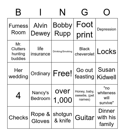 In Cold Blood Bingo Card