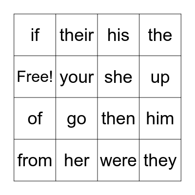 Sight words #4 Bingo Card