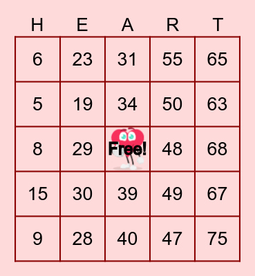 Valentine's Traditional Bingo Card