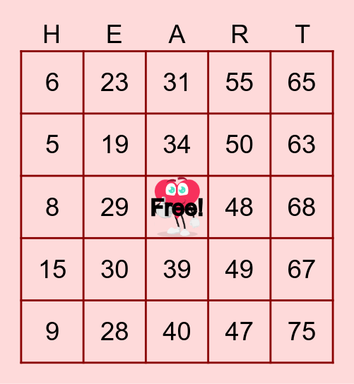 Valentine's Traditional Bingo Card