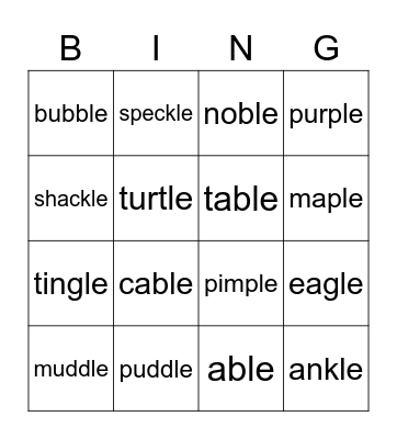 Consonant-LE (Cle) BINGO! Bingo Card